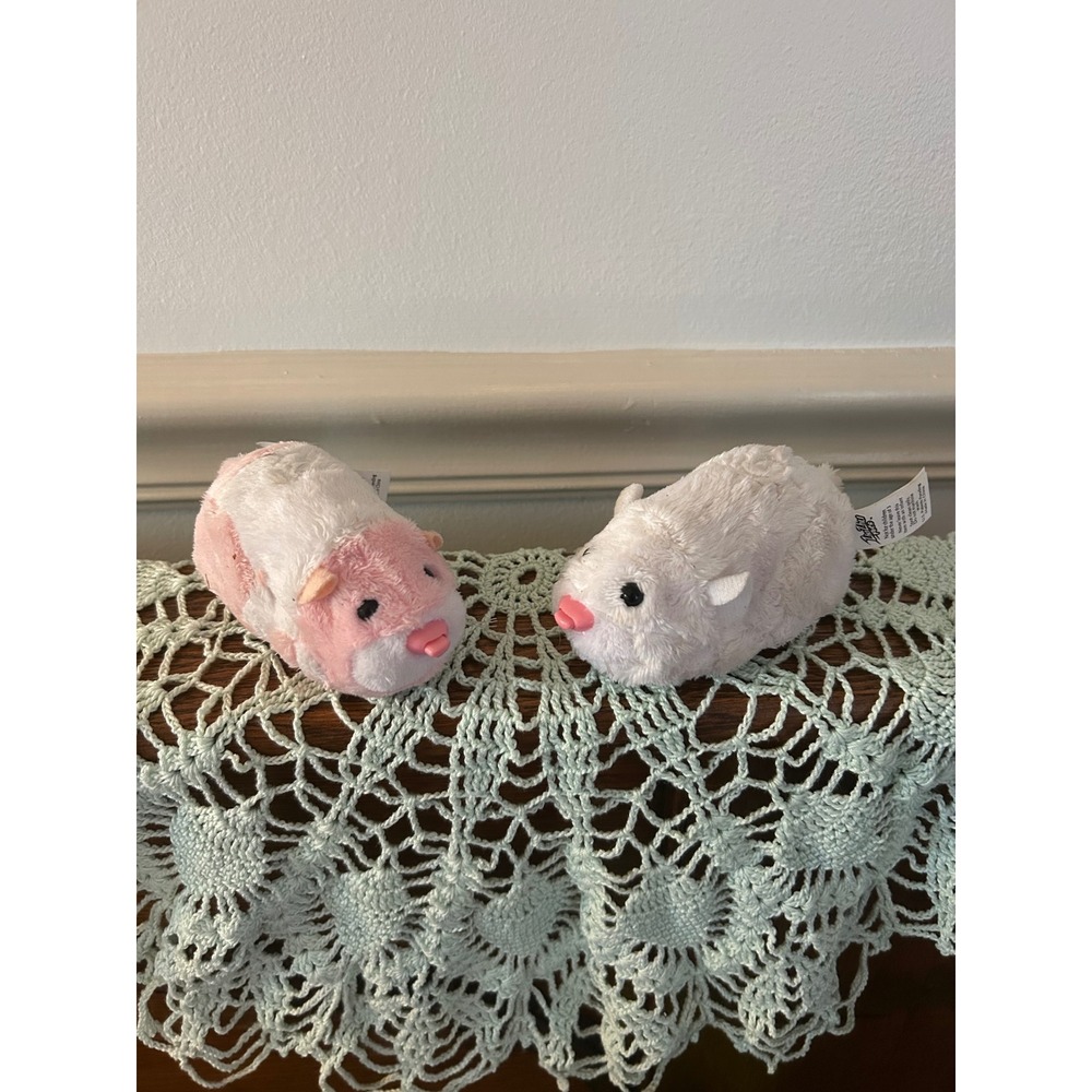 Zhu Zhu Pets Plush Hamster Lot of 2 White Pink Toy 28109 04180RR Small 4 Inch